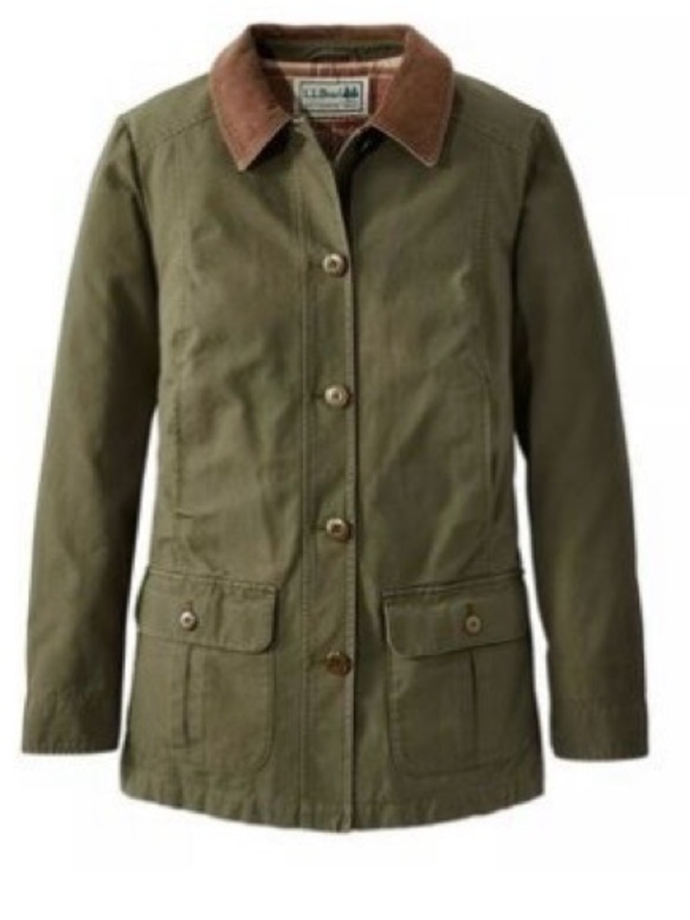 LL Bean M Women's Adirondack Barn Coat, Flannel-Lined Olive Green NWT